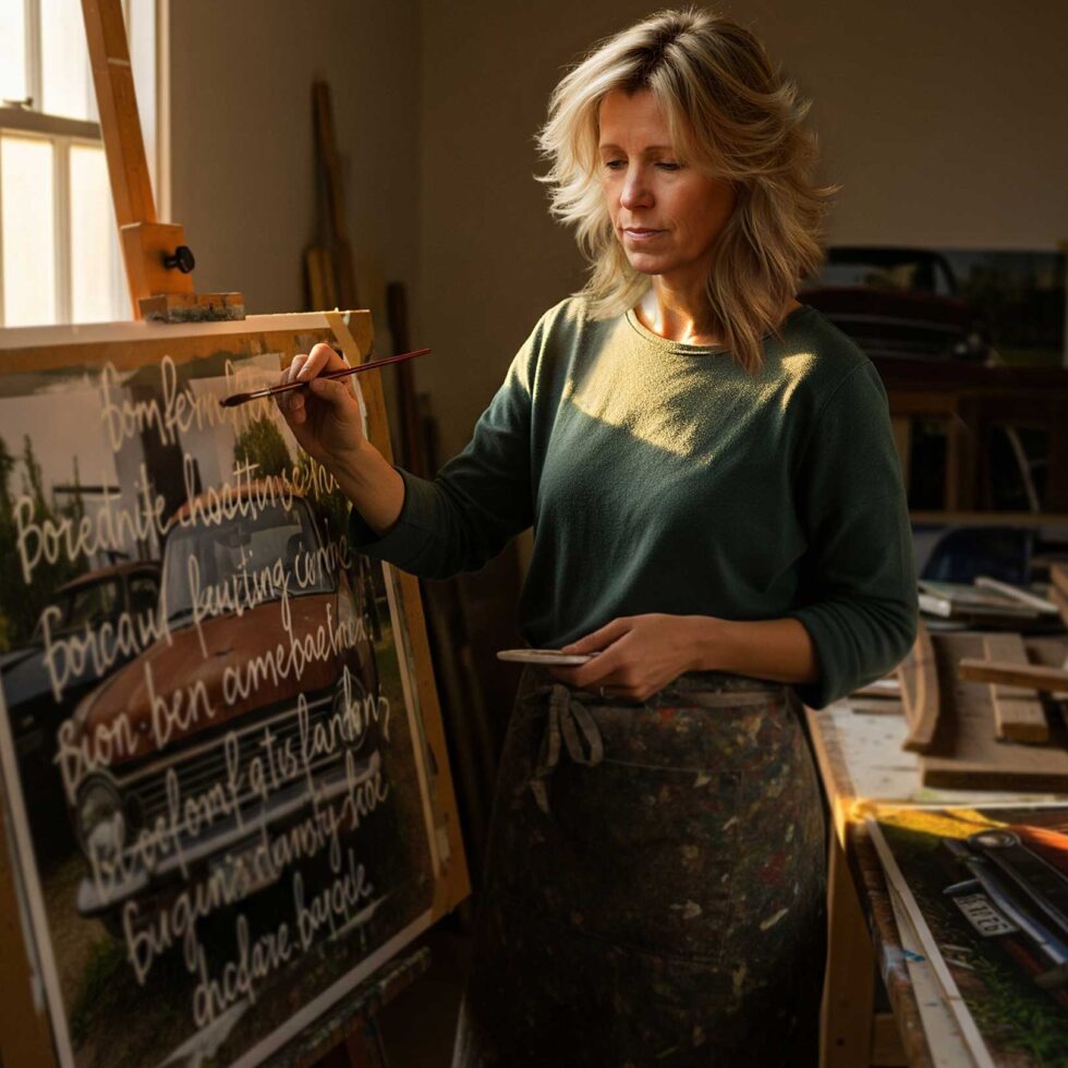 Sheri Oneal working on a fine art print in the studio
